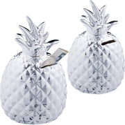 relaxdays 2 x Spaarpot ananas - spaarvarken - zilver - afsluitbare spaarpot - met slot