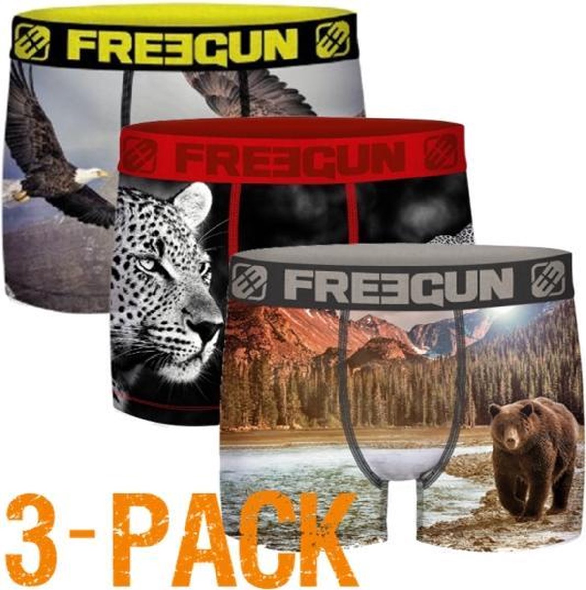 Freegun microvezel | MAAT 116/128 | 3-pack jongens boxershorts | Trio Wild animals