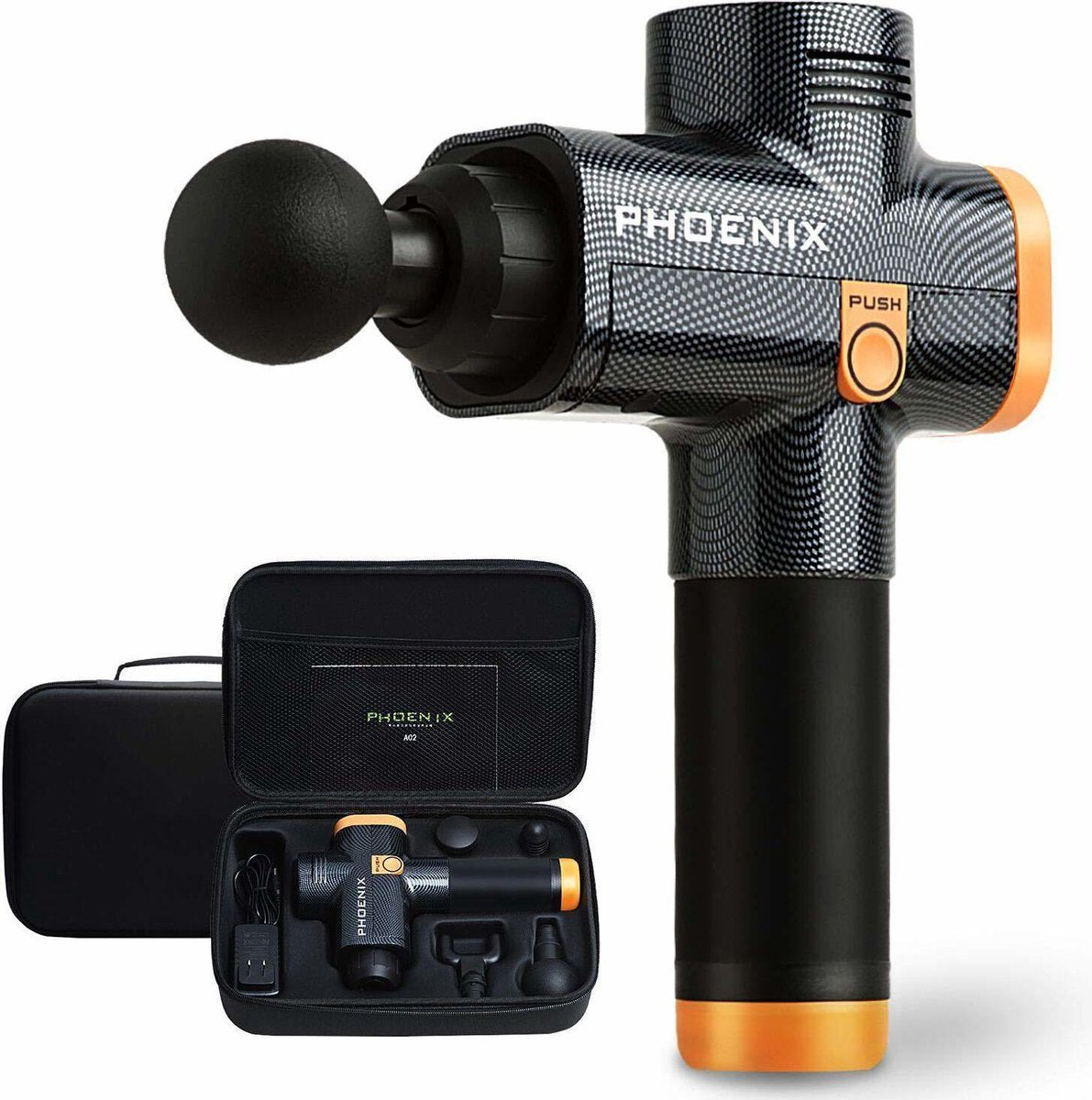 Phoenix Massage Gun A2- Massage Apparaat 24 V - Rug Massage - Schouder Massage - Spier ontspanning - Relaxing massage - Muscle tool - Sport massage apparaat - Massage Nek - Massage Rug - Massage Schouder - Transparant