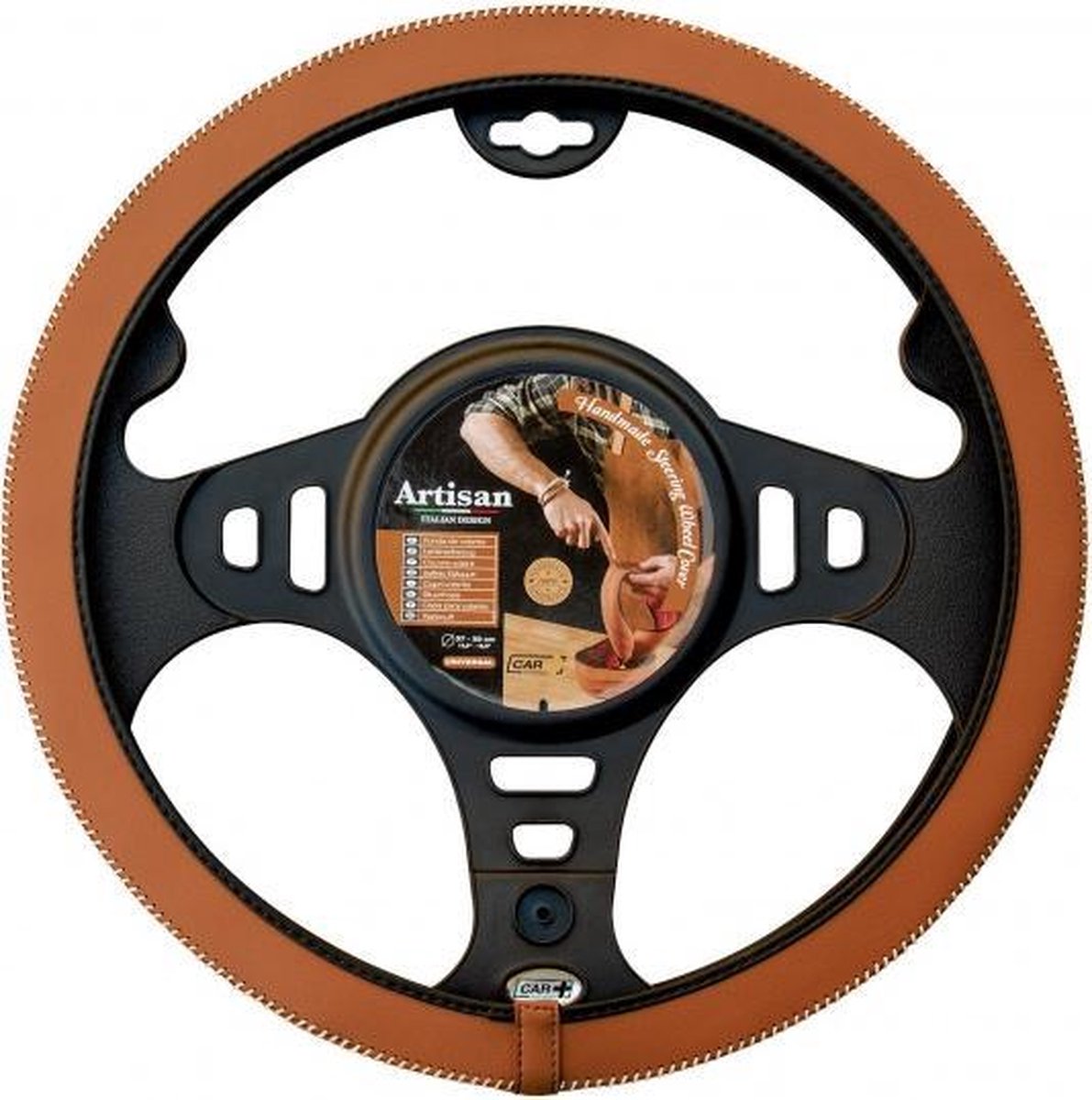 Car Plus Stuurhoes Artisan Universeel Kunstleer Bruin/wit 37-39 Cm