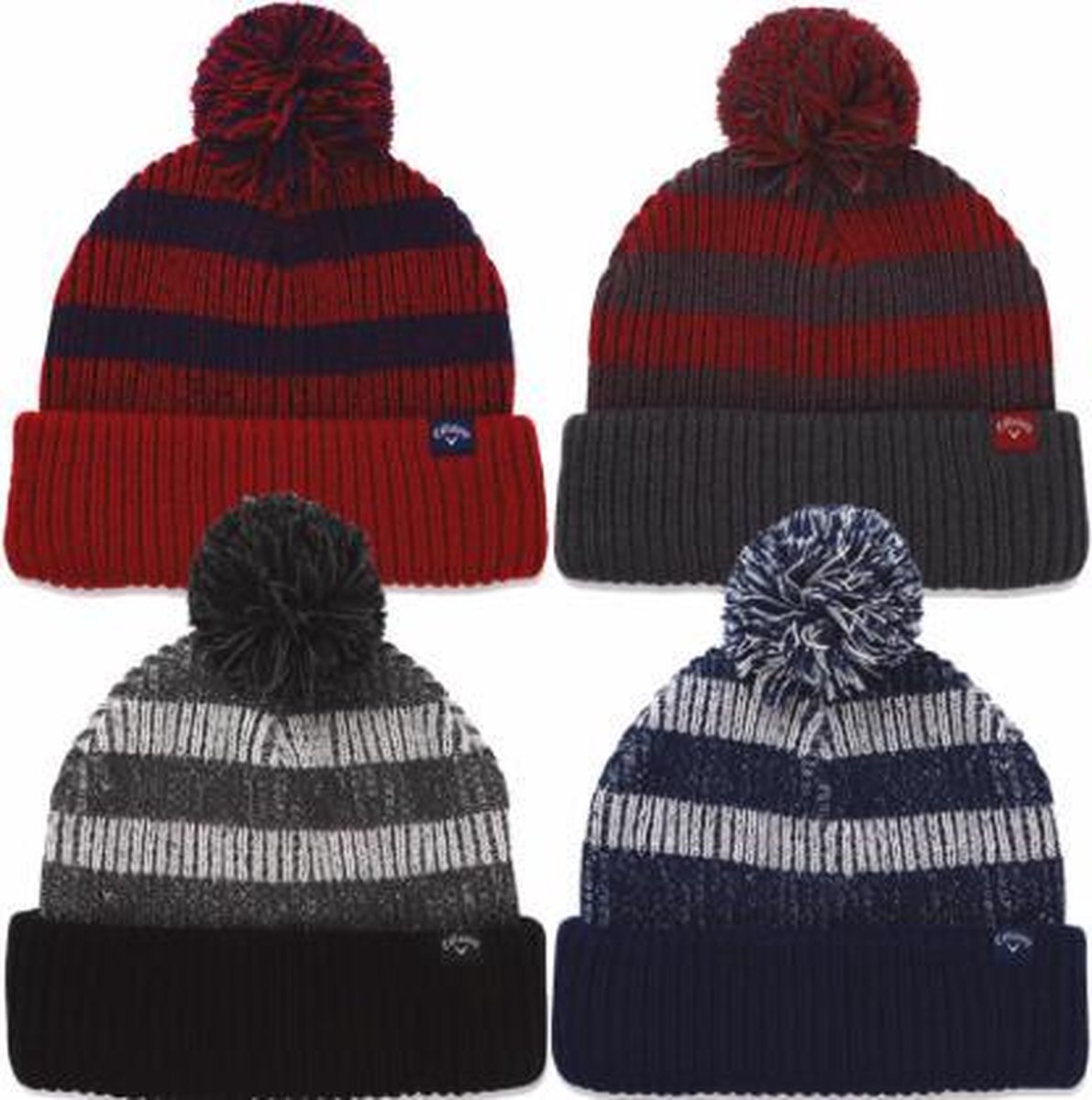 Callaway pom pom beanie gestreept - rood blauw