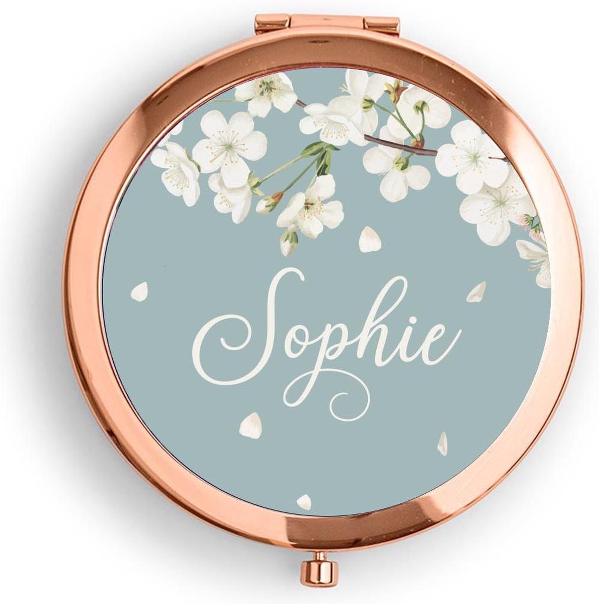 Blossom Roségoud Make-up Spiegel | Compacte Zakspiegel met gepersonaliseerde naam | Make up Spiegel -  Zakspiegel - Tas spiegel - Hand spiegel - Mini Spiegel - Kleine Spiegel