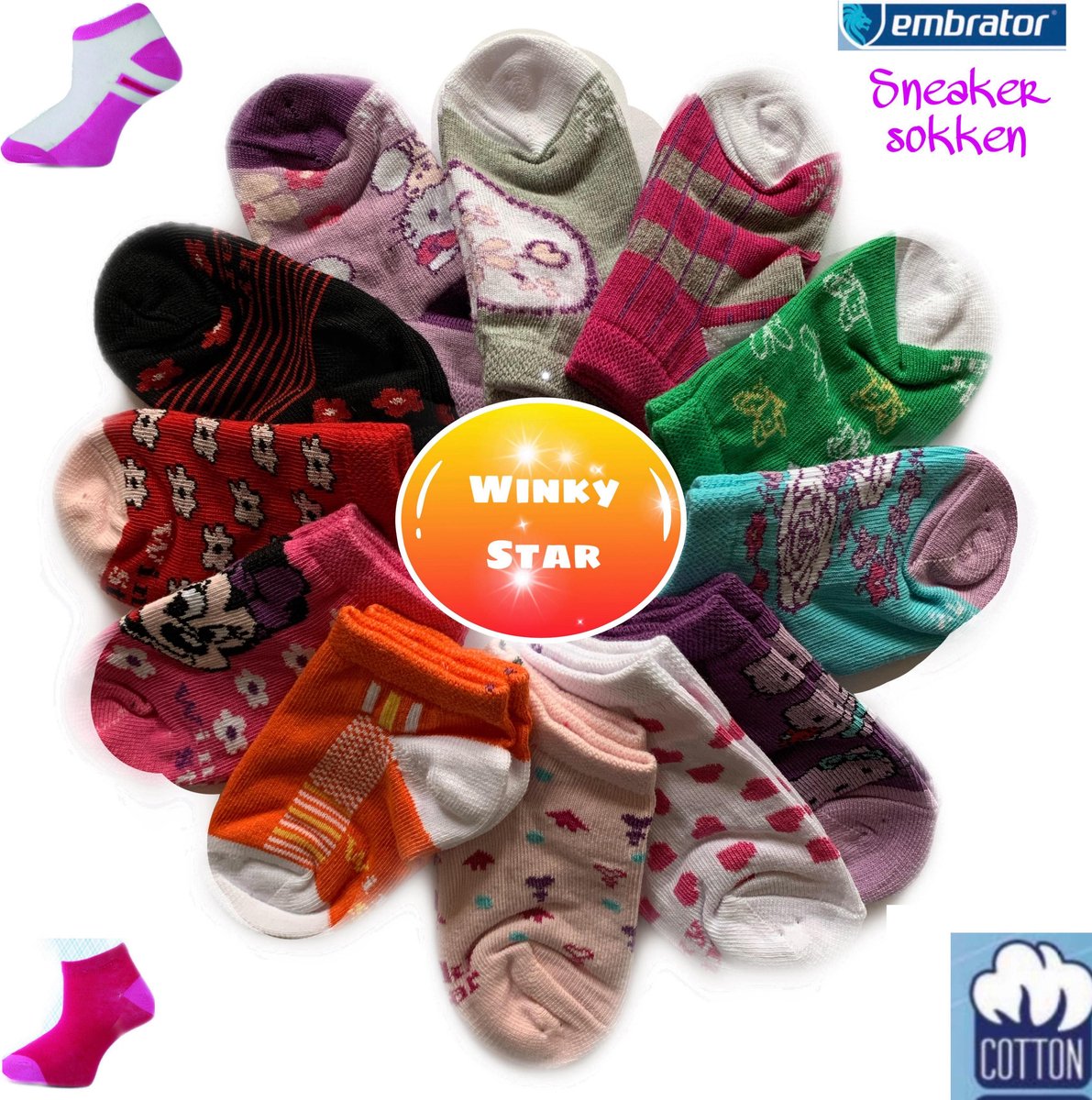 Kinder Sneakersokken Meisjes 12-paar met design schoenmaar 29 30 31