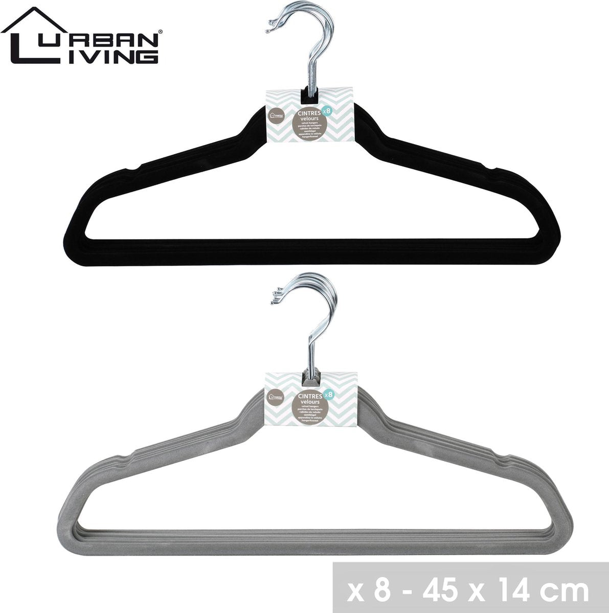Fornord - Hangers Velvet - Grijs of Zwart - Set van 8