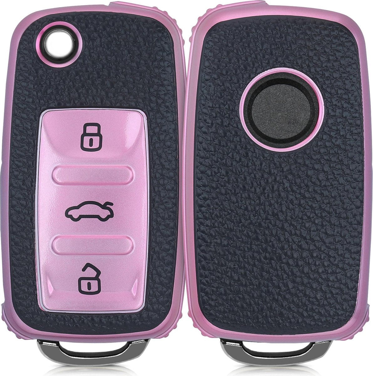 kwmobile autosleutelhoes compatibel met VW Skoda Seat 3-knops autosleutel - TPU beschermhoes in roségoud / zwart - Autosleutelcover