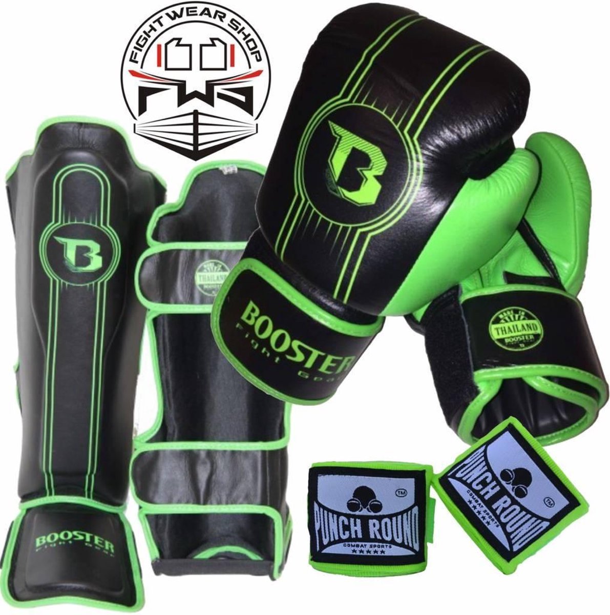Booster Fight Gear Pro Range Kickboks Set BGL 1 V6 Black Green Booster Kickboks Set