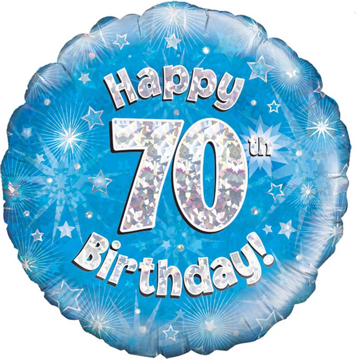 Oaktree 18 Inch Happy 70th Birthday Blue Holographic Balloon (Blue/Silver)