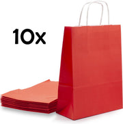 PrimeAmbition Kraft Papieren Tasjes Met Handvat – 10 Stuks – Rood – 18 x 8 x 24 cm – Papieren Zakjes - Gift Bag – Geschenktas – Cadeautasjes – Cadeauzakjes – Cadeau Tas