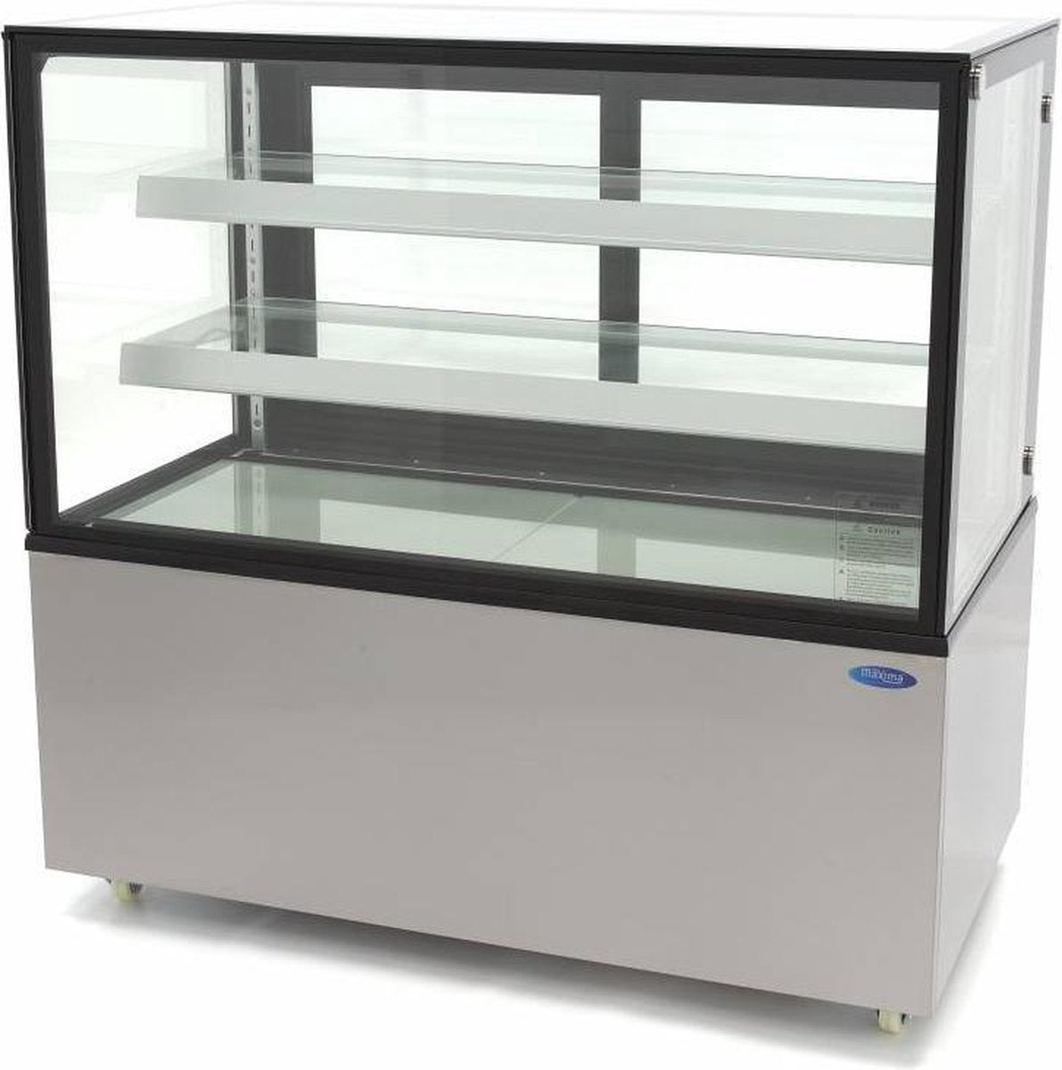 Gebaksvitrine 300 Liter - RVS- Dubbel Glas - Digitale Temp. Controle - Incl. 2 Glazen Plateaus - 4 Wielen - Koelvitrine / Taartenvitrine - Maxima
