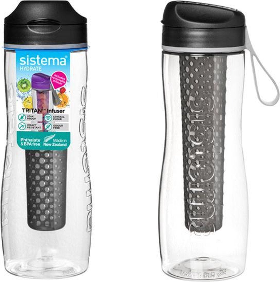 Sistema Hydrate Tritan Infuser drinkfles 800 ml zwart