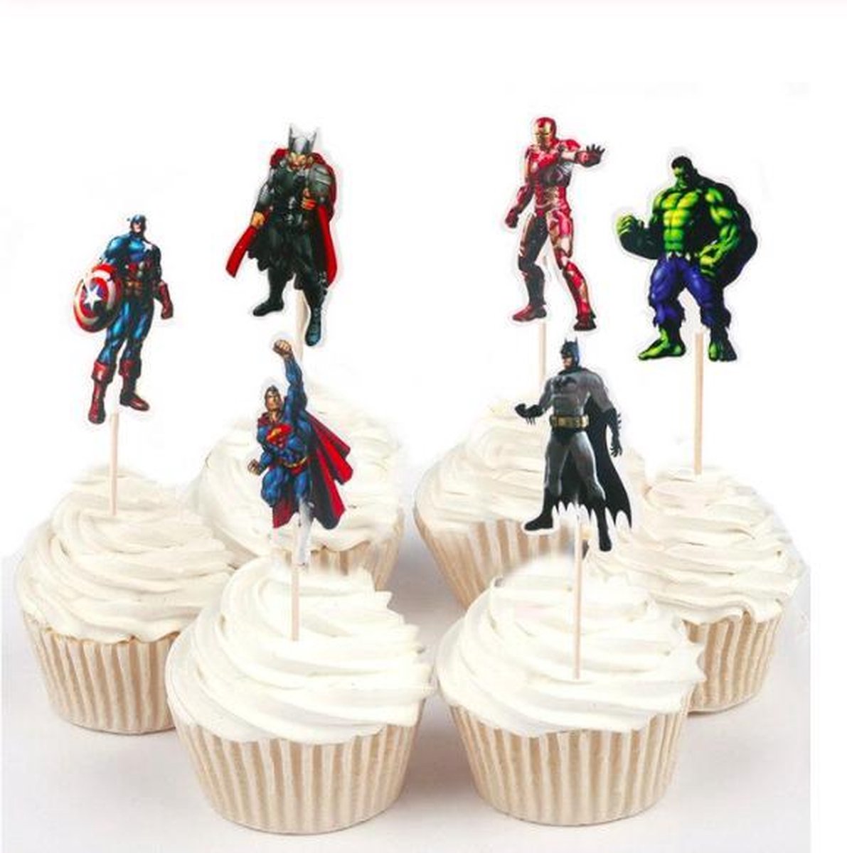 ProductGoods - 24 x Leuke Superhelden cocktailprikkers | Verjaardag | Sateprikkers | Traktatie | Feest | Cake topper decoratie | Prikkers