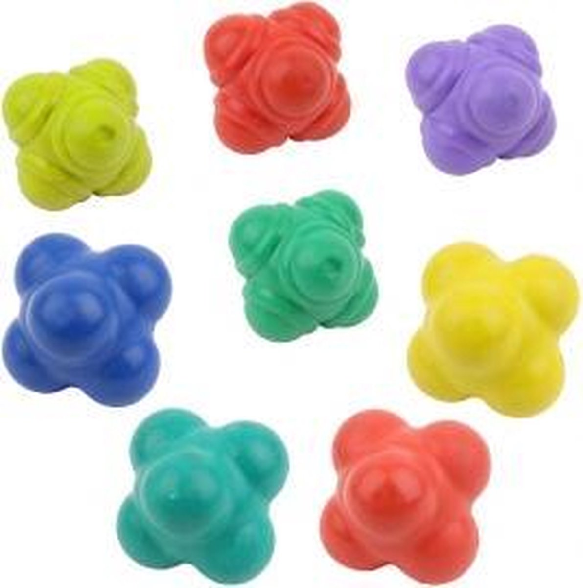 Vinex Reactie bal - Reactiebal - Reaction Ball - set van 8 ballen - 4x Ø 7 cm + 4x Ø 10 cm - Rubber - mix kleuren