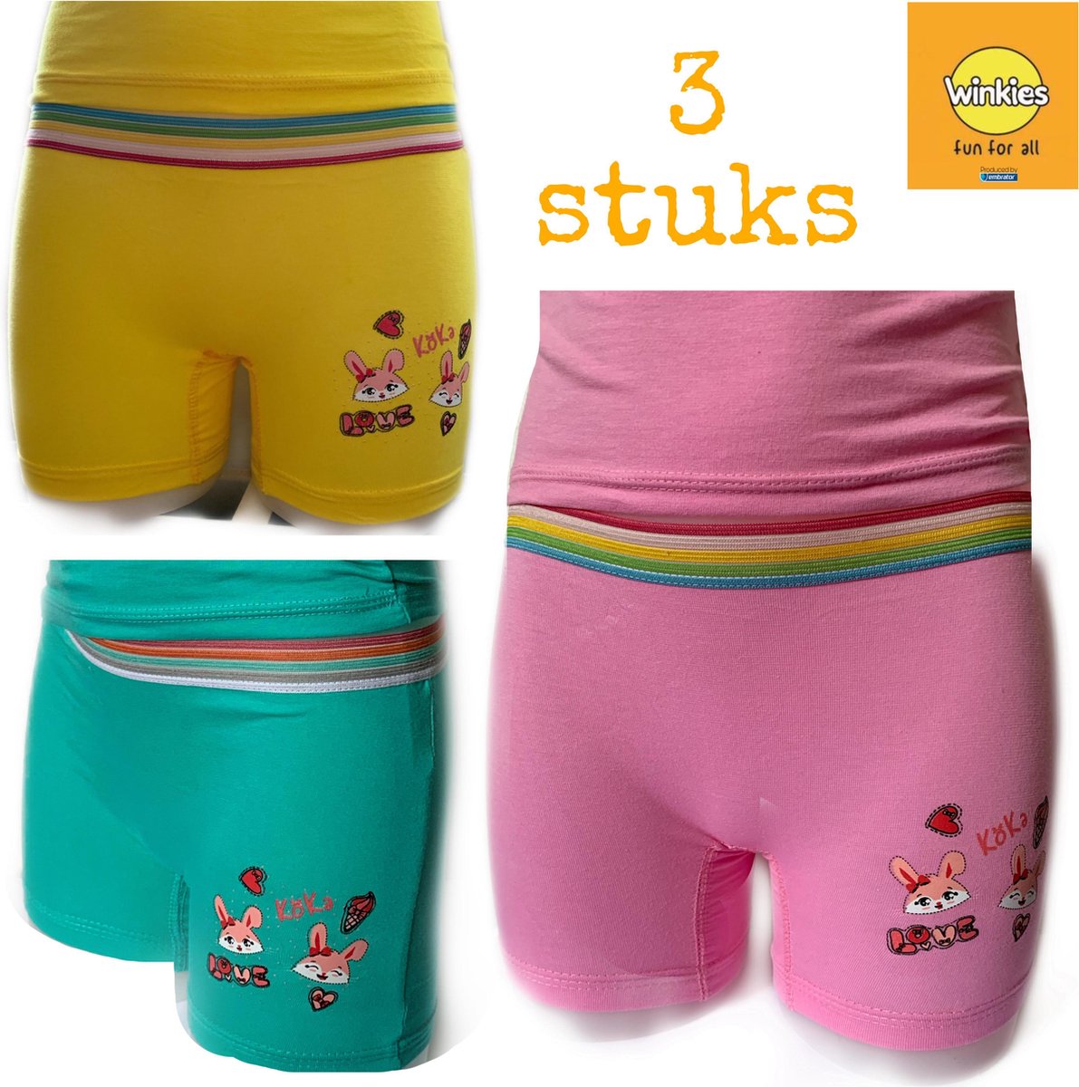 Embrator 3-stuks meisjes Boxershort met opdruk roze/zeegroen/geel 86/92