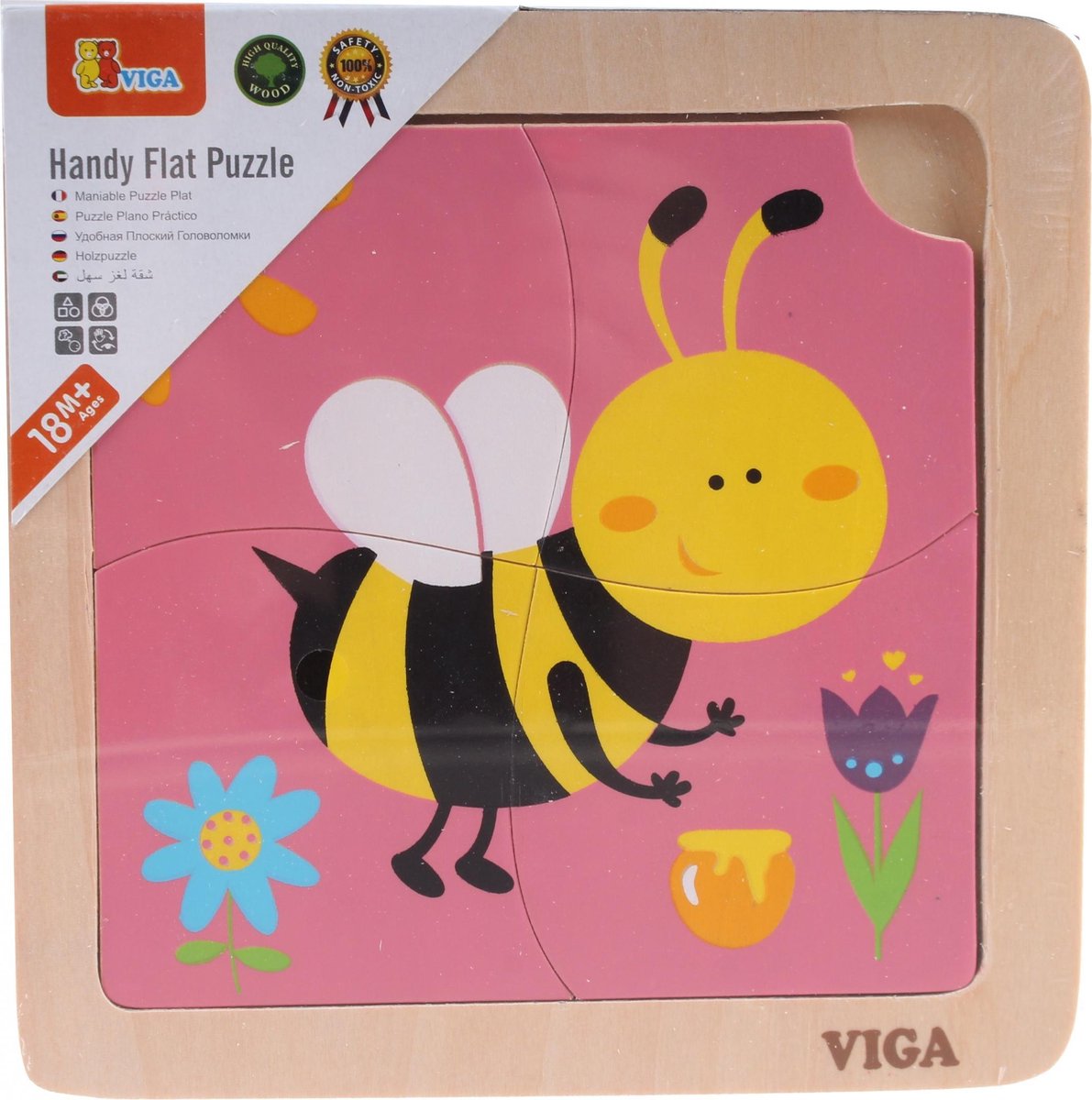 Viga Toys Houten Legpuzzel Bij 15 Cm 4 Stukjes Roze