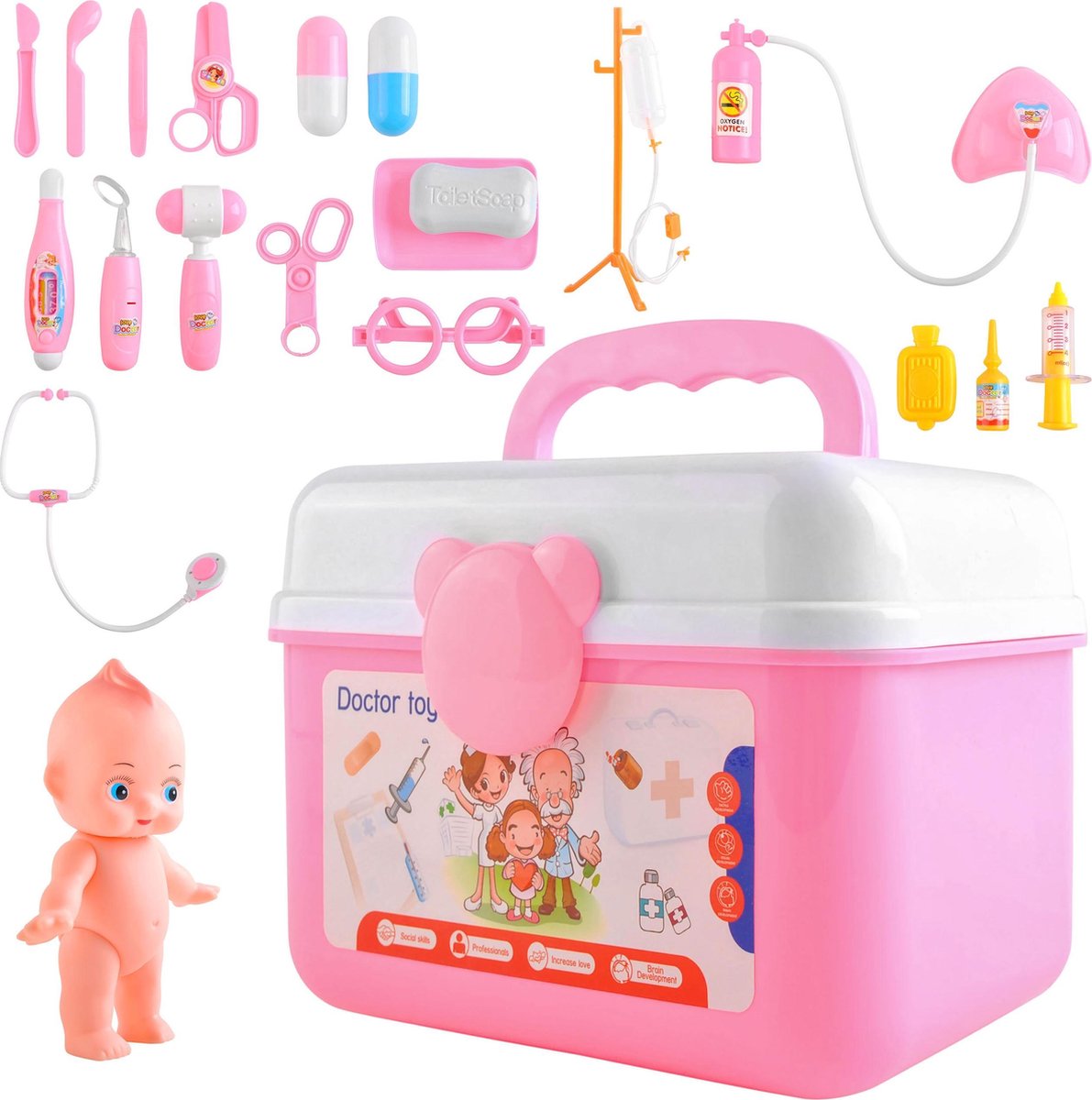 Dokterskoffer met Accessoires - Educatief Spel Speelgoed Dokterskoffertje - Dokter Speelgoed- Ziekenhuis Speelgoed - kinderspeelgoed-met Accesoires - Peuterspeelgoed - Kleuterspeelgoed - 24-delig