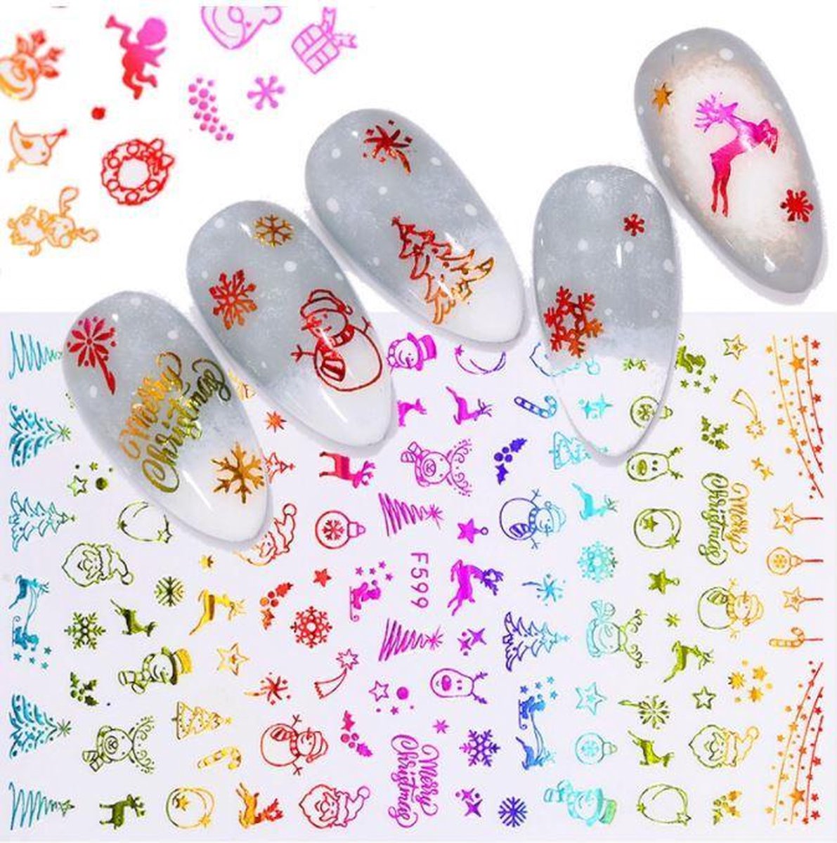 Kerst Nagelstickers - Kerstmis Nagel Versiering - Multicolor Kerst - 1 Vel