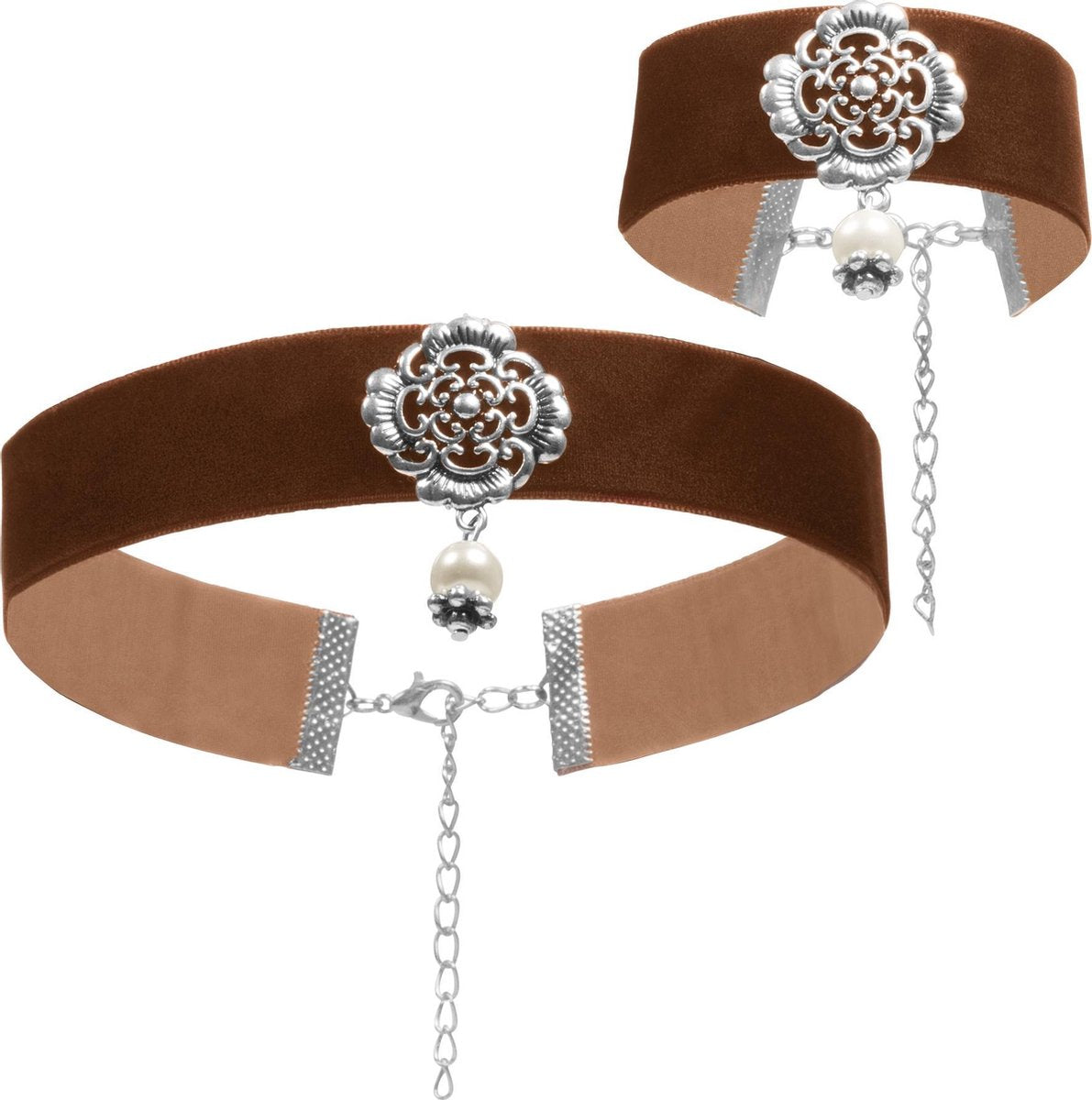 dressforfun - Halsketting en armband Zilverwoud bruin  - verkleedkleding kostuum halloween verkleden feestkleding carnavalskleding carnaval feestkledij partykleding - 302943