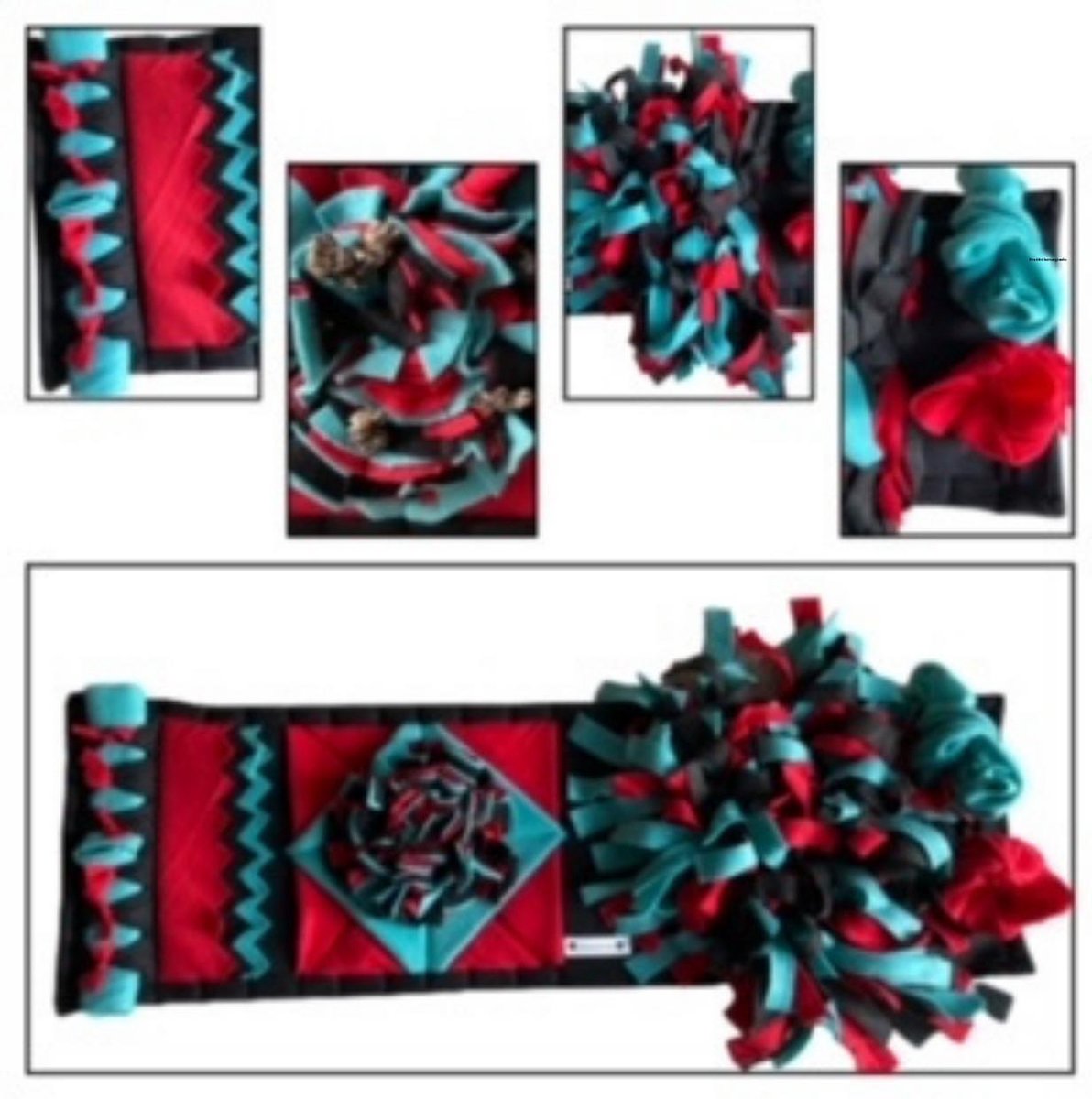 Snuffelmat voor honden en katten. Snuffelmat maat M in de kleuren zwart/rood/turquoise. Hersenwerk voor huisdieren. MadeByShuko. Snuffelkleed-Speelkleed-Voerkleed-Hondenpuzzel-Voerpuzzel-Slowfeeder-Intelligentie speelgoed voor hond en kat