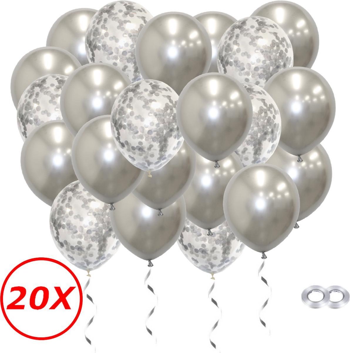 Verjaardag Versiering Helium Ballonnen Feest Versiering Decoratie Confetti Ballon Bruiloft Zilver - 20 Stuks