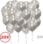 Verjaardag Versiering Helium Ballonnen Feest Versiering Decoratie Confetti Ballon Bruiloft Zilver - 20 Stuks