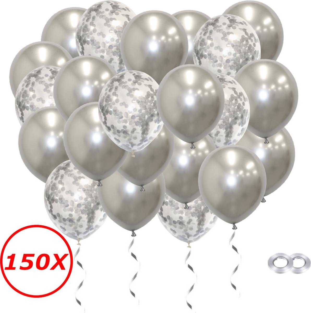 Verjaardag Versiering Helium Ballonnen Feest Versiering Decoratie Confetti Ballon Bruiloft Zilver - 150 Stuks