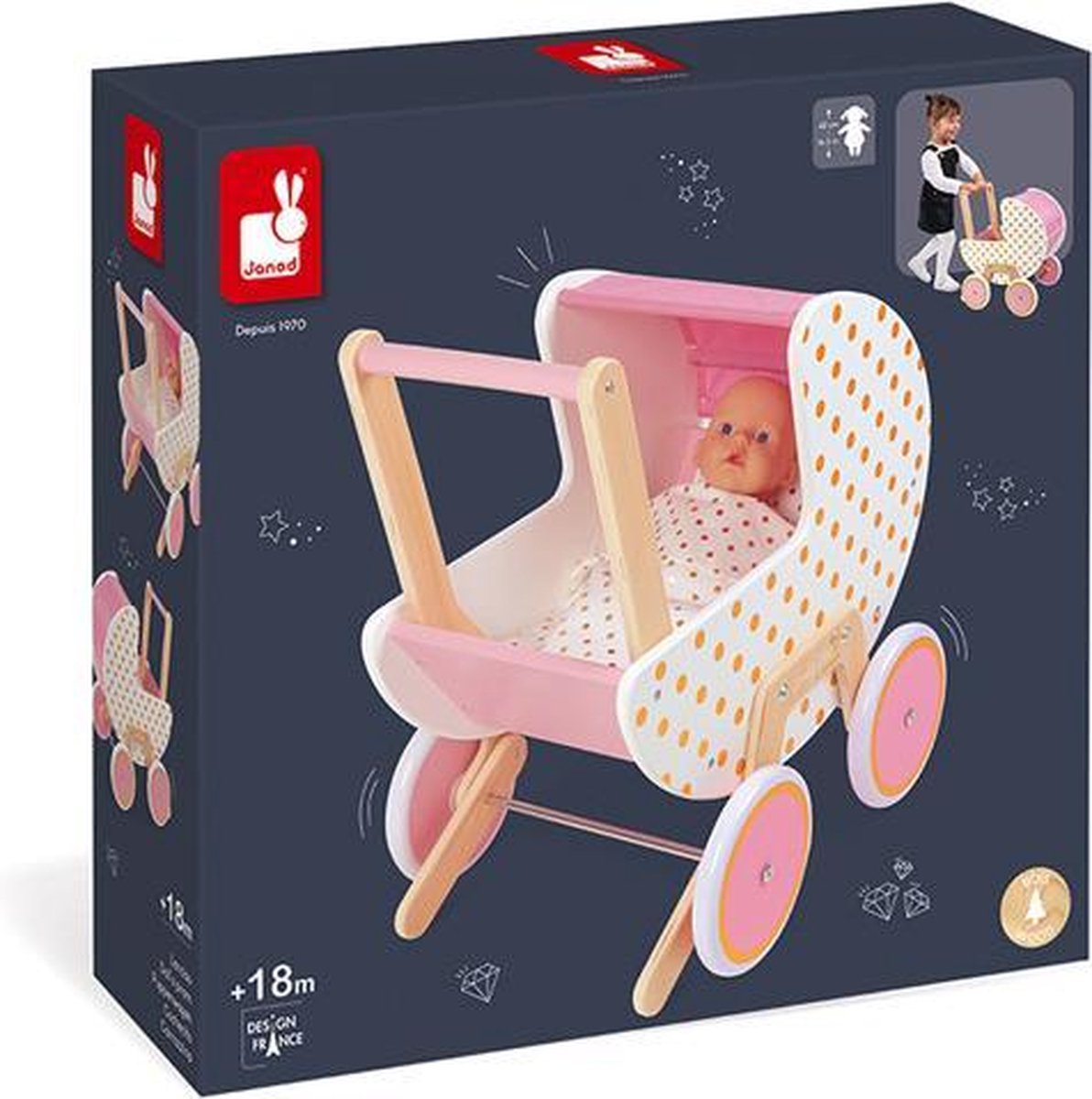 Janod Candy Chic - Poppenwagen