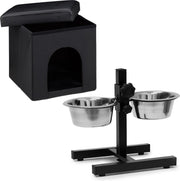 relaxdays 2er Home Sweet hond Deluxe set - poef hondenmand - voerbak verstelbaar - hocker