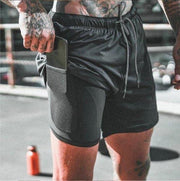 Douxe Sportbroek voor Heren – 2 in 1 sportshorts met praktische mobielzak – Achterzak met ritssluiting – Sportbroek in de maten: M