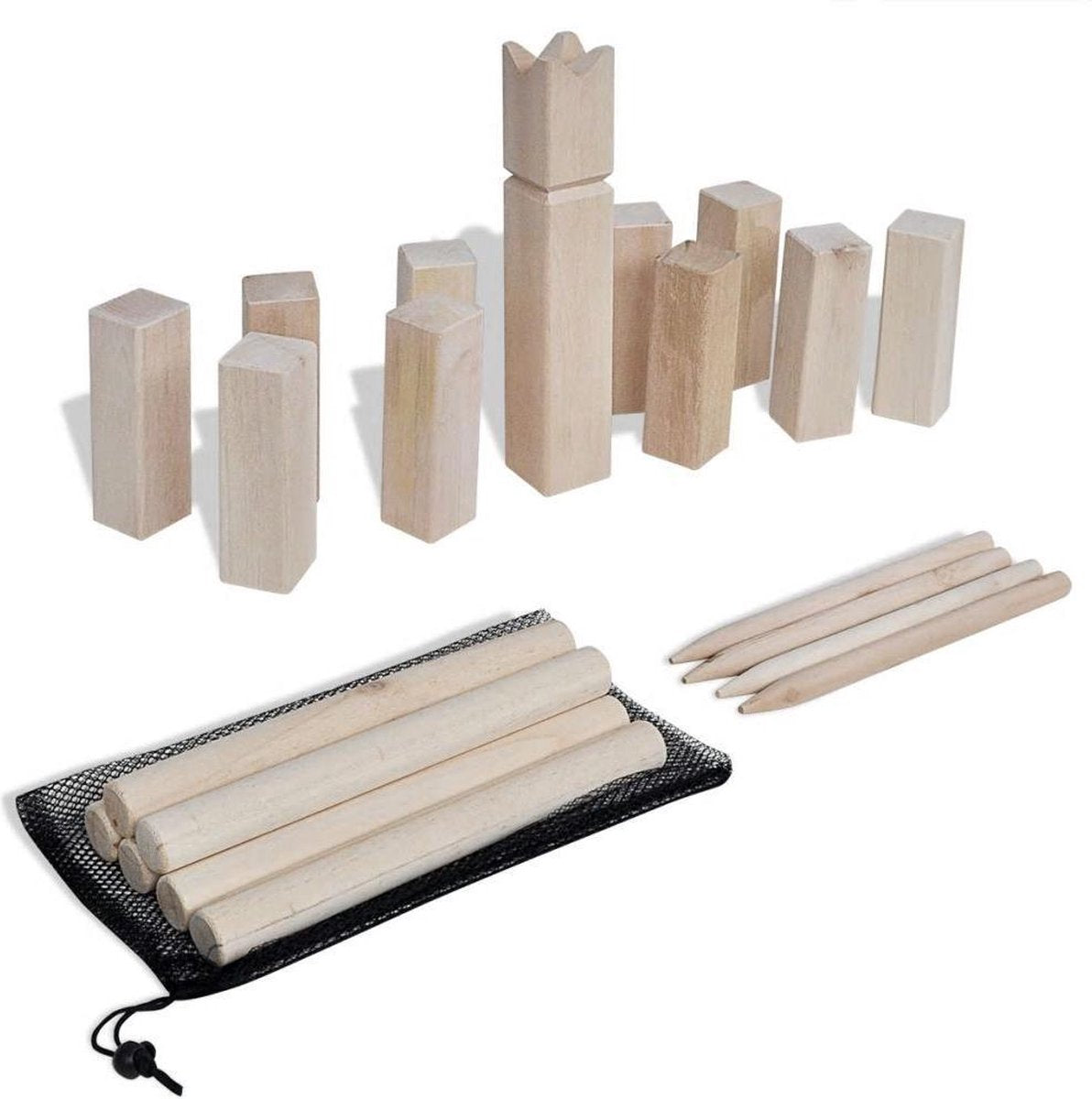 Houten Kubb spel set met bewaarzak - Kubb game