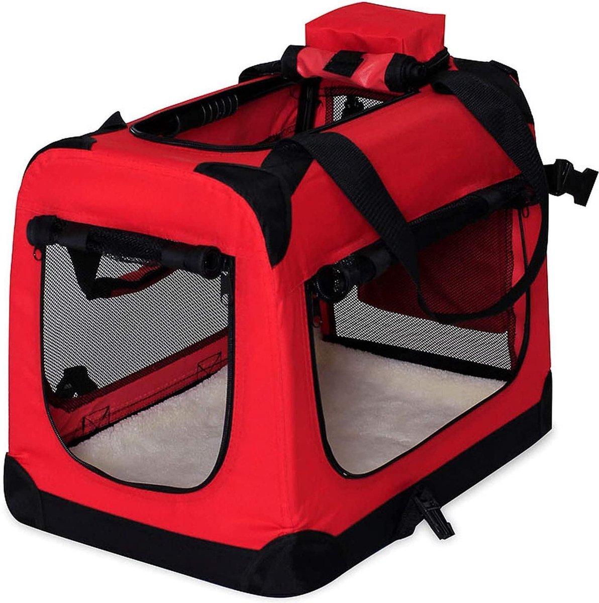 Rexa ® Opvouwbare hondentas voor transport | (L) 70x52x50 cm Rood | Inclusief schouderriem | Honden reistas | Dieren transporttas