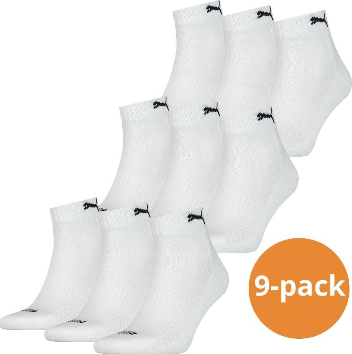 Puma Quarter Sokken- 9 Paar Enkelsokken- Wit - Unisex - Maat 39/42