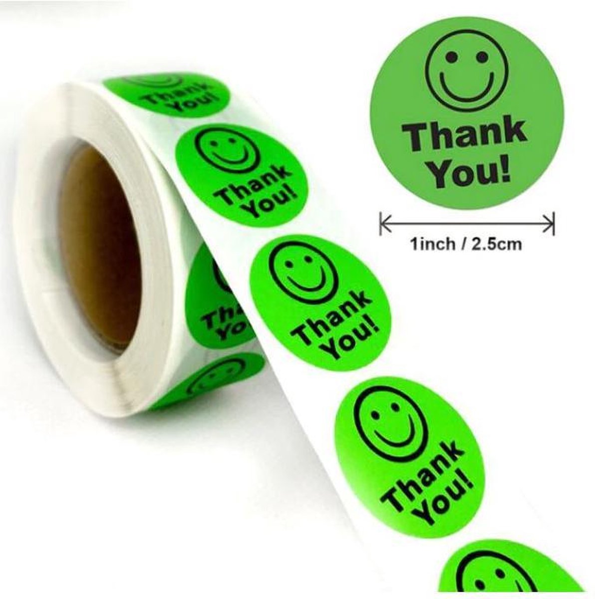 500 stuks stickers op rol Smiley Thank You groen 2