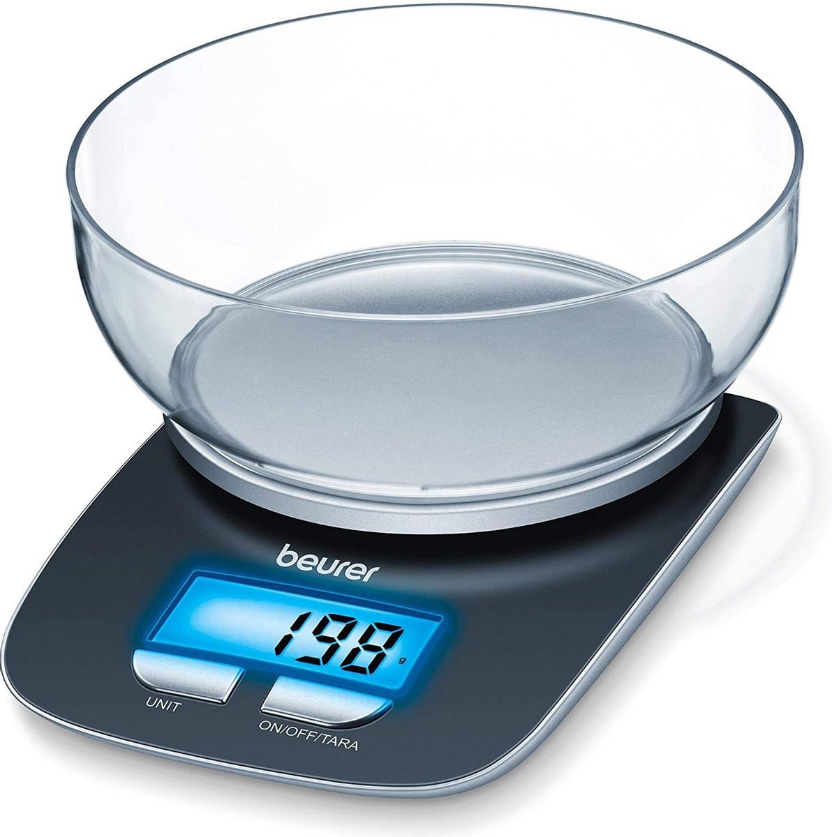 Gutos Beurer KS 25 Digitale keukenweegschaal - Met 1.2L kom - Mengkom - LCD scherm - Verlicht scherm - Tot 3 KG - 1 gram weegprecisie - Zwarte keuken weegschaal digitaal met glazen kom - Glas - Zwart