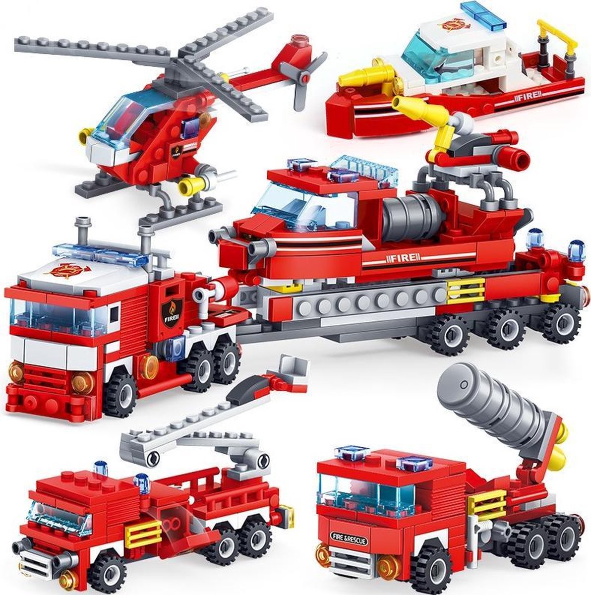4 in 1 Speelgoed Set - Brandweer - Bouwstenen