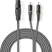 XLR-Audiokabel | XLR 3-pins female - 2x RCA male | 1