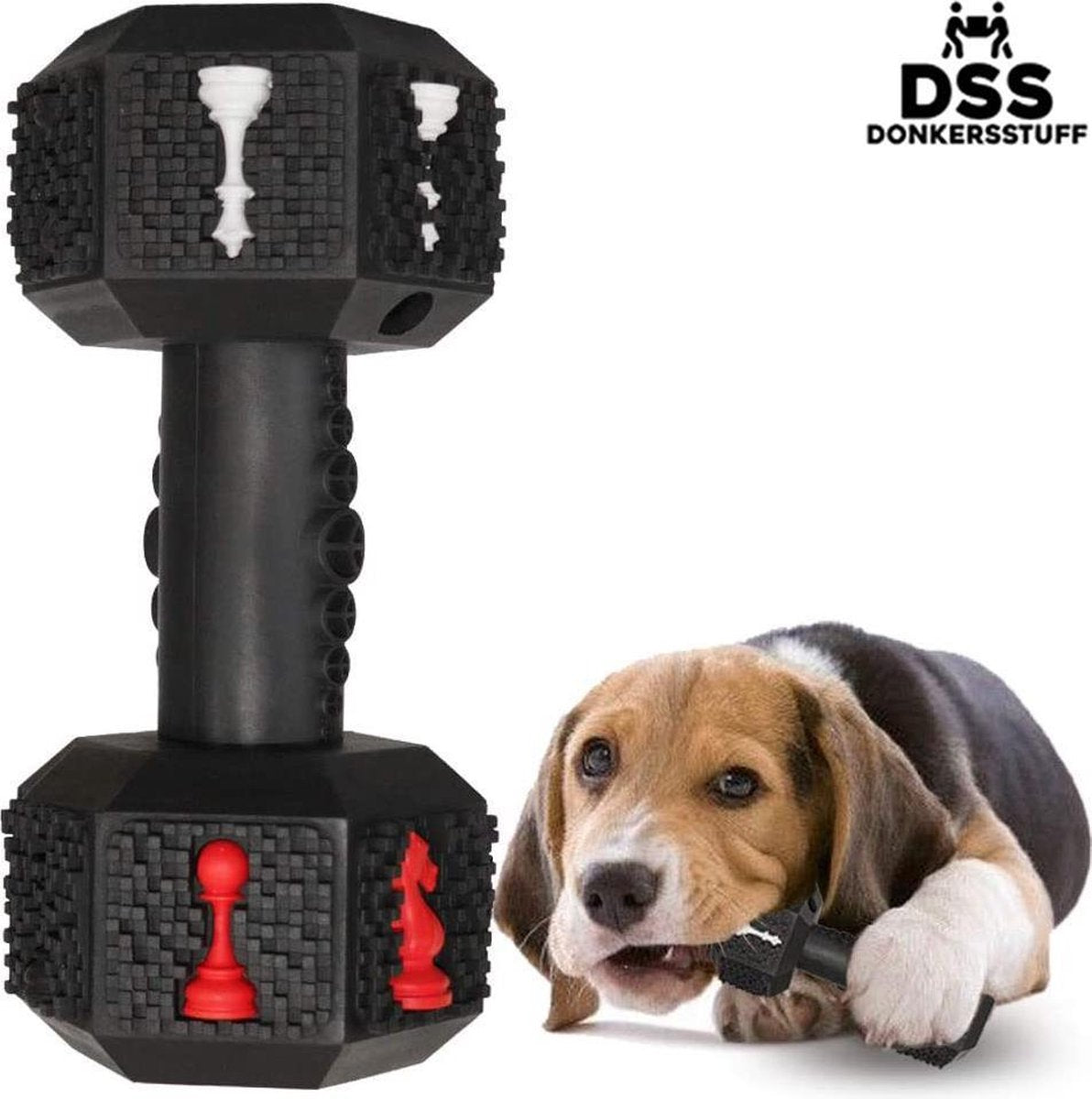 Honden speelgoed -Dumbbell -Geschikt voor kleine en middelgrote honden- Tanden schoonmaken- Kauwen- Haltervorm- Zwart- Natuurrubber met Baconsmaak