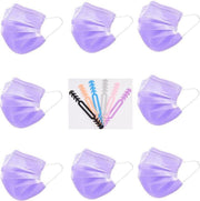 Paarse Wegwerp Mondmaskers | 100 Gekleurde Lila Mondkapjes | Met 6 Earsavers Mixed Kleuren | 3 Laags | Hoogste Kwaliteitsgarantie