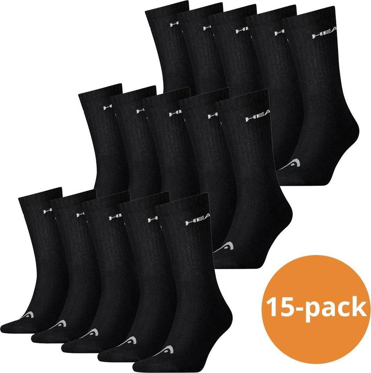Head Crew sokken - Unisex sportsokken - 15 Paar Zwarte Sokken - Maat 35/38