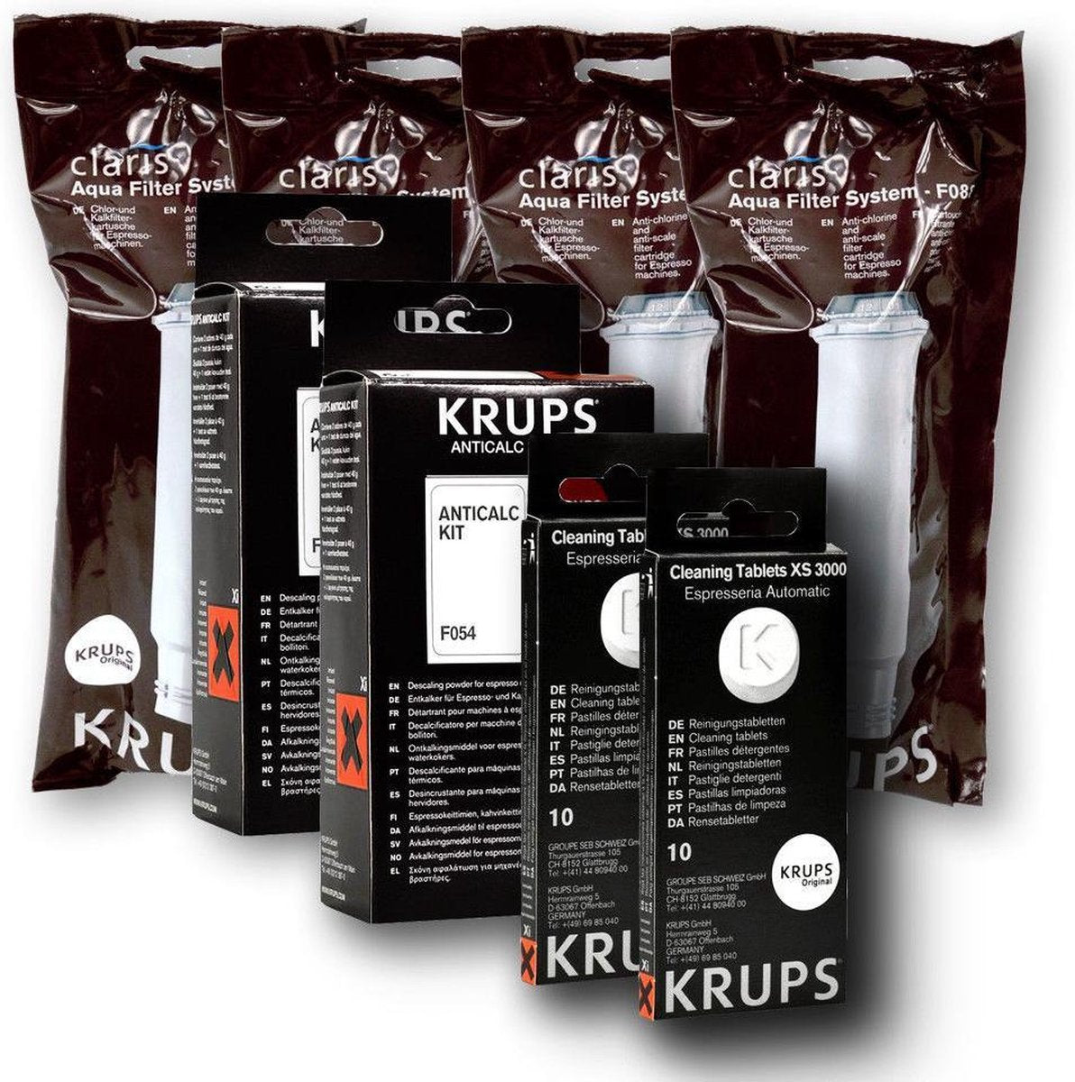 4x krups F088 waterfilter - 2x F054 ontkalker - 2X XS3000 reinigingstablet