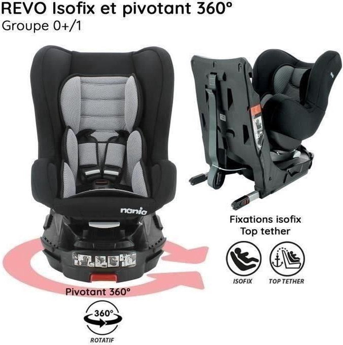 NANIA Draaistoel isofix 360 � van 0 tot 18 kg Groep 0 + / 1 - Hatrix
