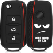 kwmobile autosleutelhoes voor VW Skoda Seat 3-knops autosleutel - Siliconen beschermhoes in wit / zwart / rood - Don't Touch My Key design