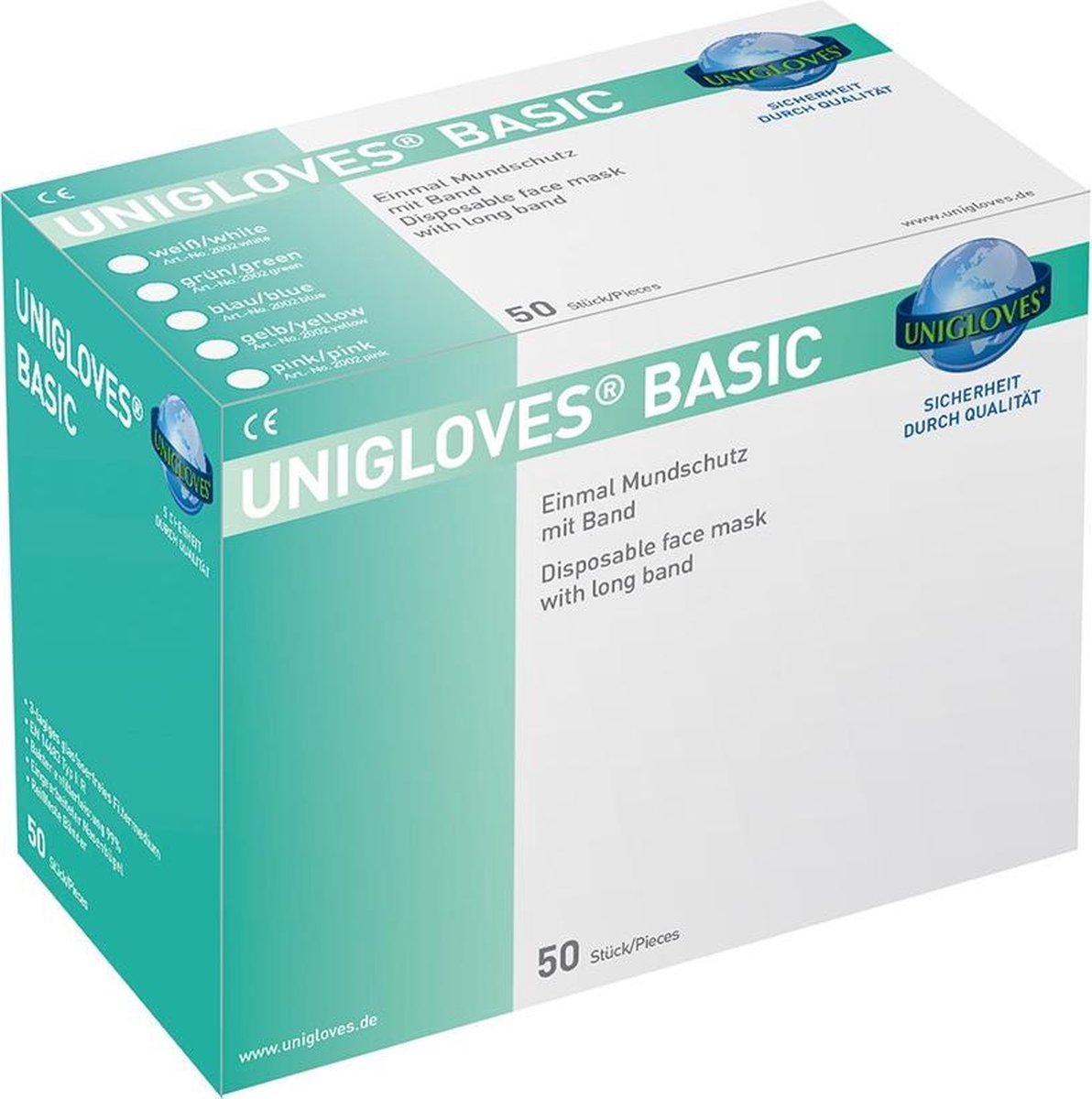 Unigloves - Chirurgische mondkapjes met koord - Wit - 50 stuks in een doos - Latexvrij - Voorkom besmetting