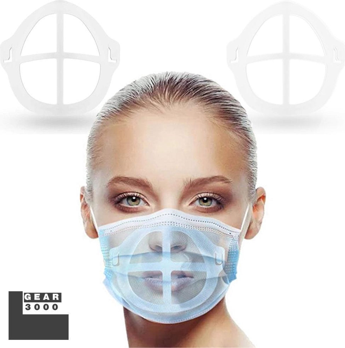 GEAR3000® - Innermask sillicone voor mondkapje - 2 stuks - Bracket 3D voor masker - herbruikbaar - weerhoudt lippenstift & make-up