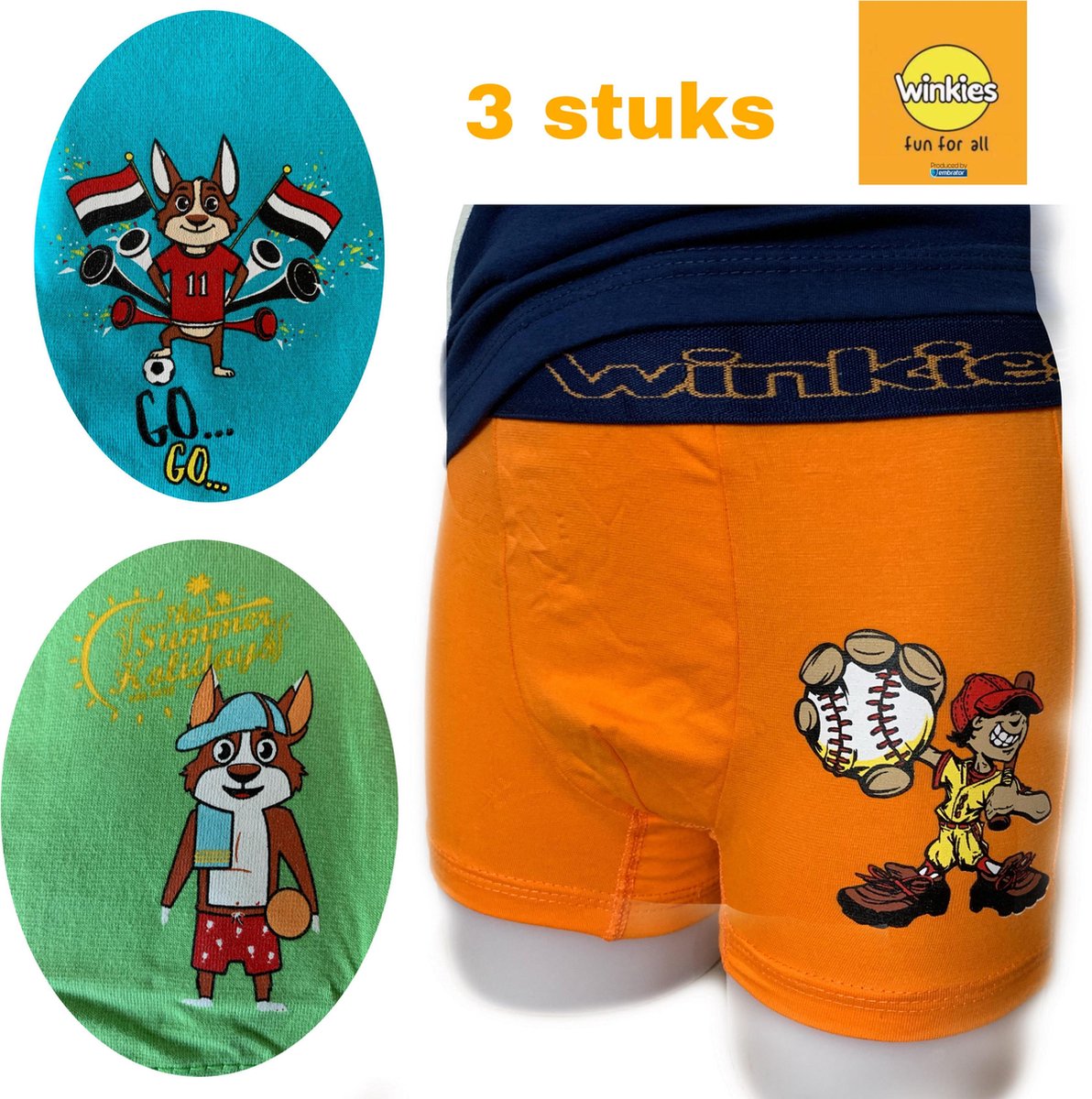 Embrator 3-pack jongens Boxershort met print oranje/groen/turquoise 134/140