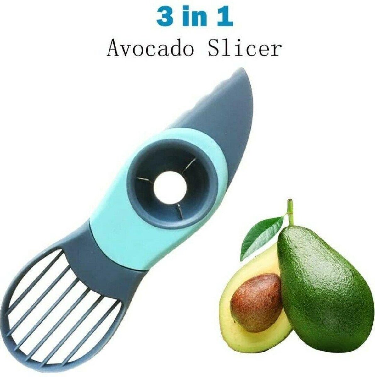 Avocadosnijder - 3-in-1 Avocado snijder en ontpitter - Eenvoudige avocado tool - Blauw &  Grijs Avocado mes