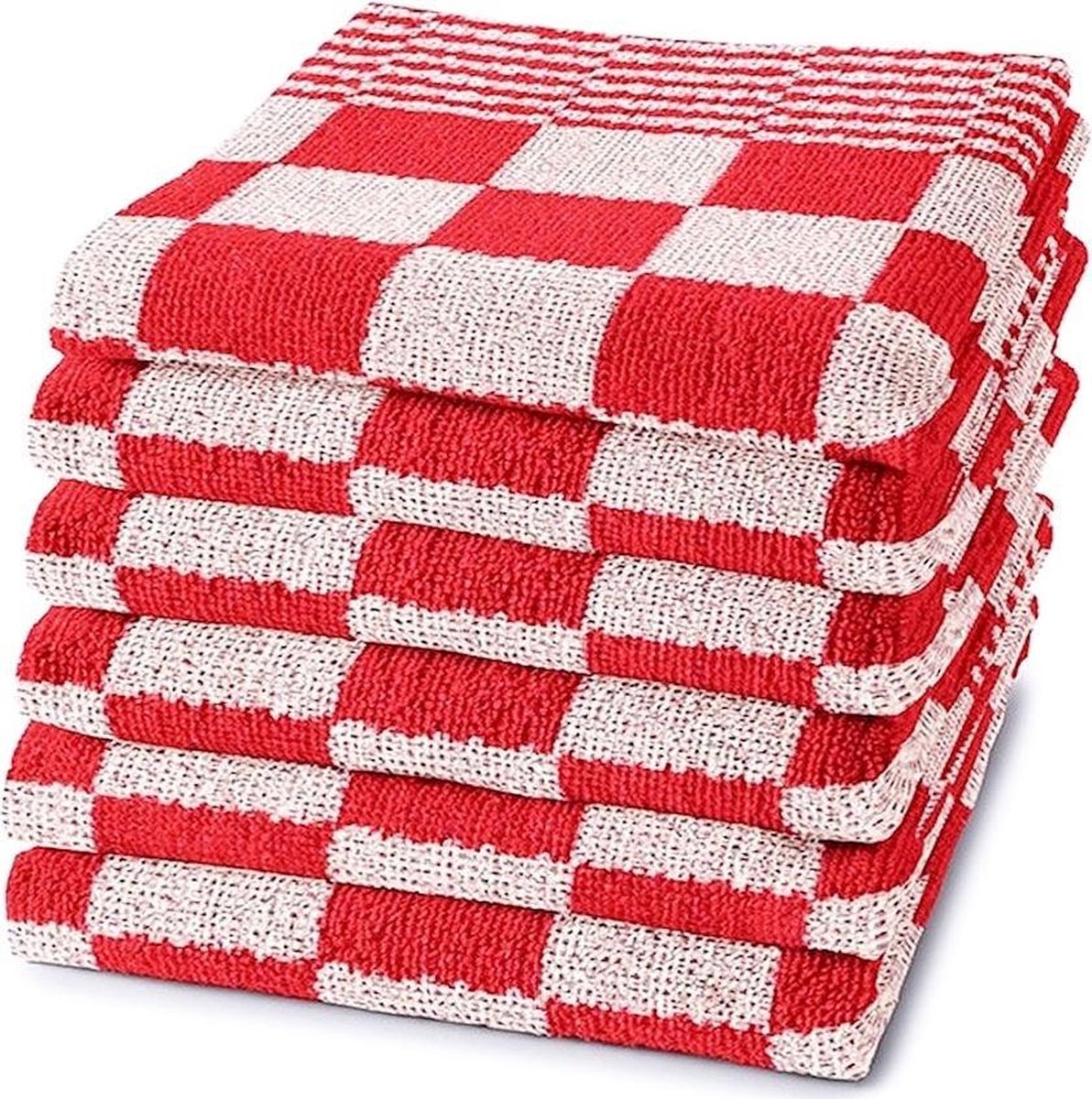 Homéé® Keukendoek 50x50 cm - Holland Art geblokt - 100% katoen - 6 stuks rood - wit