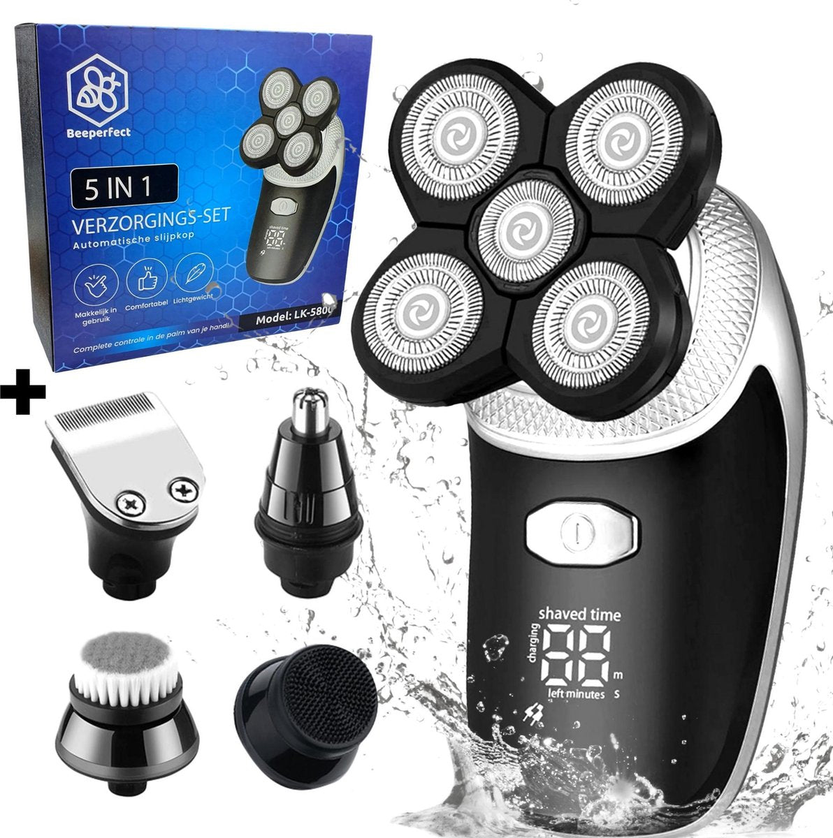 Beeperfect 5-in-1 Scheerapparaat - Draadloos Nat en Droog scheren - 5 Opzetstukken