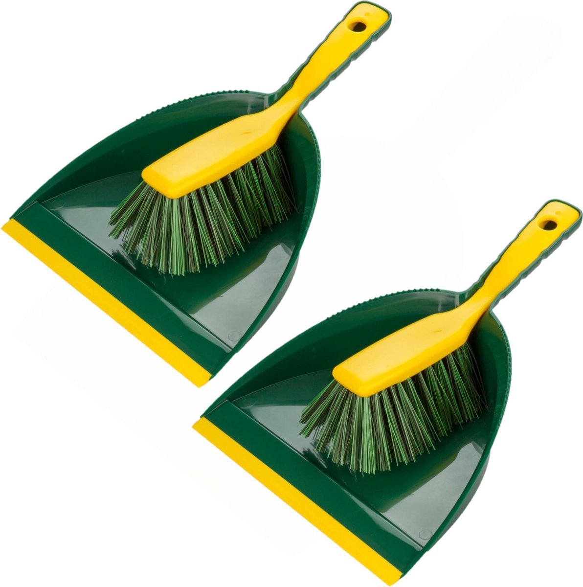 Set van 2x stuks kunststof stoffer en blik groen/geel voor buiten - Schoonmaakartikelen/Tuingereedschap