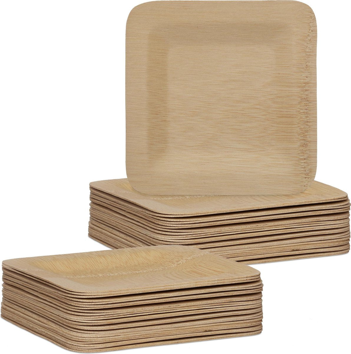 relaxdays 50x bamboe bordjes - set - wegwerpbordjes - bordjes vierkant - wegwerpservies