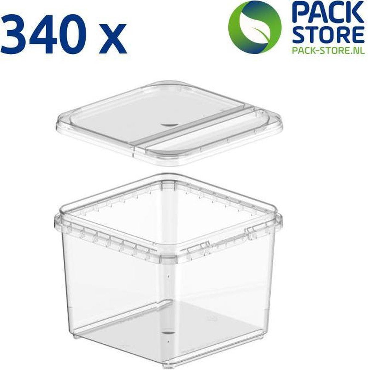 Plastic bakjes vierkant 360ml Transparant met klapdeksel. 340 stuks